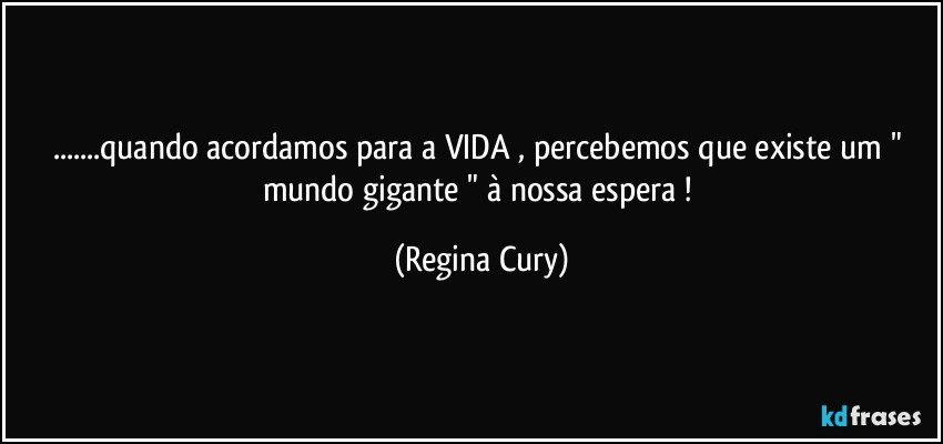 ...quando acordamos  para a VIDA , percebemos   que existe  um " mundo gigante "  à nossa  espera ! (Regina Cury)