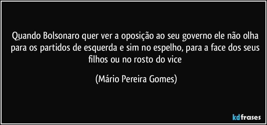 Quando Bolsonaro quer ver a oposição ao seu governo ele não olha para os partidos de esquerda e sim no espelho, para a face dos seus filhos ou no rosto do vice (Mário Pereira Gomes)