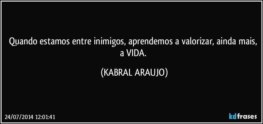 Quando estamos entre inimigos, aprendemos a valorizar, ainda mais, a VIDA. (KABRAL ARAUJO)