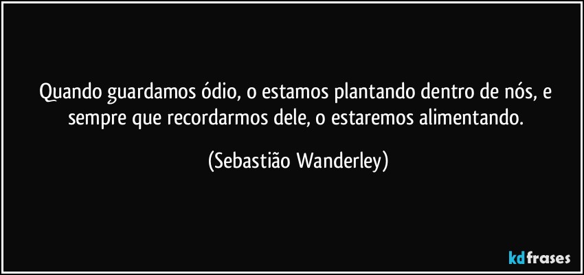 Quando guardamos ódio, o estamos plantando dentro de nós, e sempre que recordarmos dele, o estaremos alimentando. (Sebastião Wanderley)