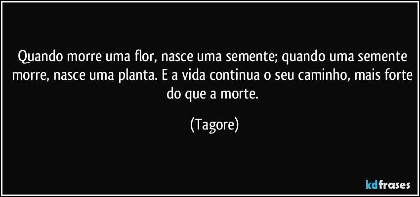 Quando morre uma flor, nasce uma semente; quando uma semente morre, nasce uma planta. E a vida continua o seu caminho, mais forte do que a morte. (Tagore)