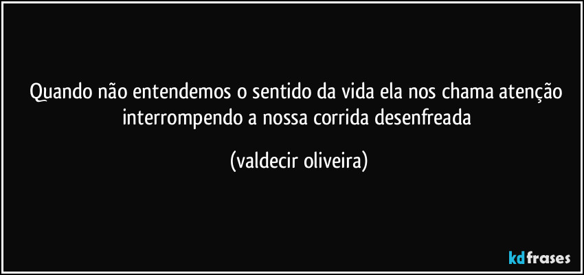 Quando não entendemos o sentido da vida ela nos chama atenção interrompendo a nossa corrida desenfreada (valdecir oliveira)