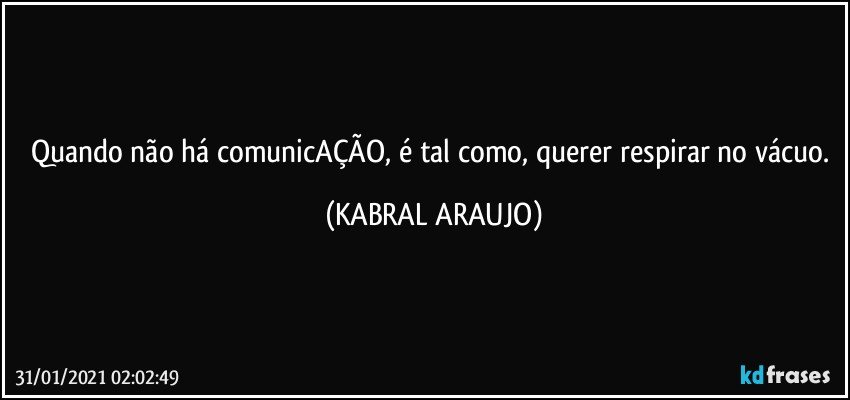 Quando não há comunicAÇÃO, é tal como, querer respirar no vácuo. (KABRAL ARAUJO)