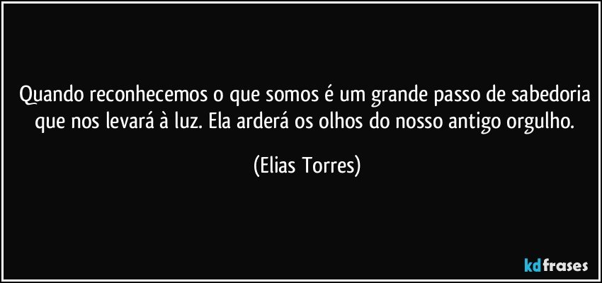 Quando reconhecemos o que somos é um grande passo de sabedoria que nos levará à luz. Ela arderá os olhos do nosso antigo orgulho. (Elias Torres)