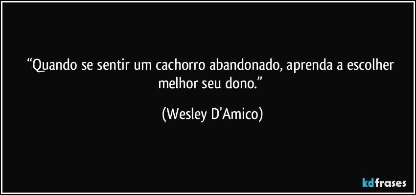 “Quando se sentir um cachorro abandonado, aprenda a escolher melhor seu dono.” (Wesley D'Amico)