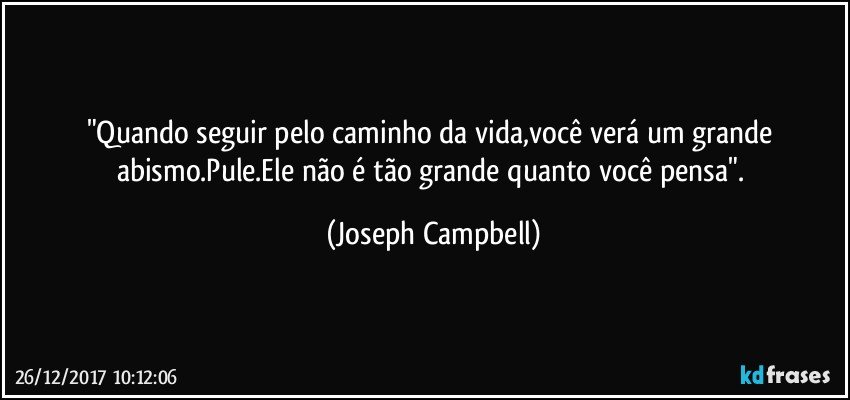 "Quando seguir pelo caminho da vida,você verá um grande abismo.Pule.Ele não é tão grande quanto você pensa". (Joseph Campbell)