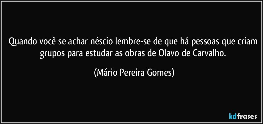 Quando você se achar néscio lembre-se de que há pessoas que criam grupos para estudar as obras de Olavo de Carvalho. (Mário Pereira Gomes)