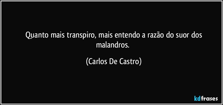 ⁠Quanto mais transpiro, mais entendo a razão do suor dos malandros. (Carlos De Castro)