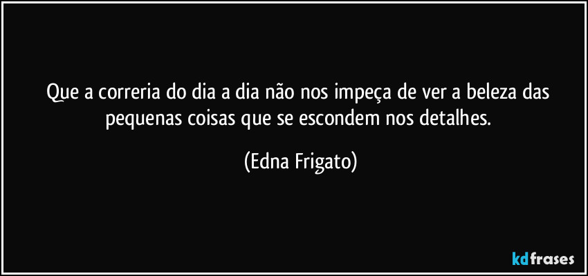 Que a correria do dia a dia não nos impeça de ver a beleza das pequenas coisas que se escondem nos detalhes. (Edna Frigato)