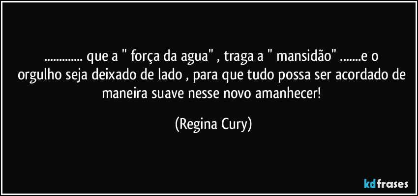 ...  que a " força da agua"    , traga  a   " mansidão" ...e   o orgulho seja deixado  de lado , para que tudo possa ser acordado  de maneira suave nesse novo amanhecer! (Regina Cury)