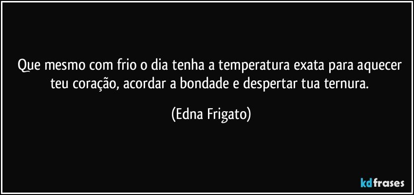 Que mesmo com frio o dia tenha a temperatura exata para aquecer teu coração, acordar a bondade e despertar tua ternura. (Edna Frigato)