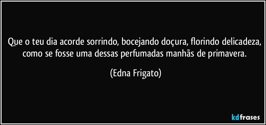 Que o teu dia acorde sorrindo, bocejando doçura, florindo delicadeza, como se fosse uma dessas perfumadas manhãs de primavera. (Edna Frigato)