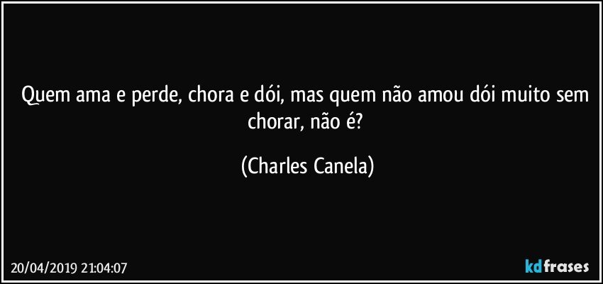 Quem ama e perde, chora e dói, mas quem não amou dói muito sem chorar, não é? (Charles Canela)