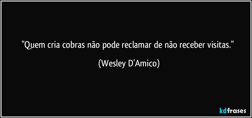 "Quem cria cobras não pode reclamar de não receber visitas." (Wesley D'Amico)