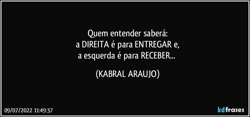 Quem entender saberá:
a DIREITA é para ENTREGAR e,
a esquerda é para RECEBER... (KABRAL ARAUJO)