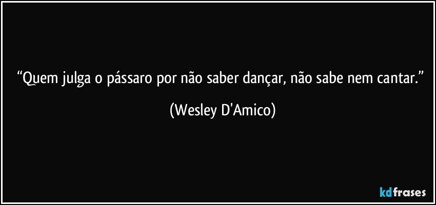 “Quem julga o pássaro por não saber dançar, não sabe nem cantar.” (Wesley D'Amico)