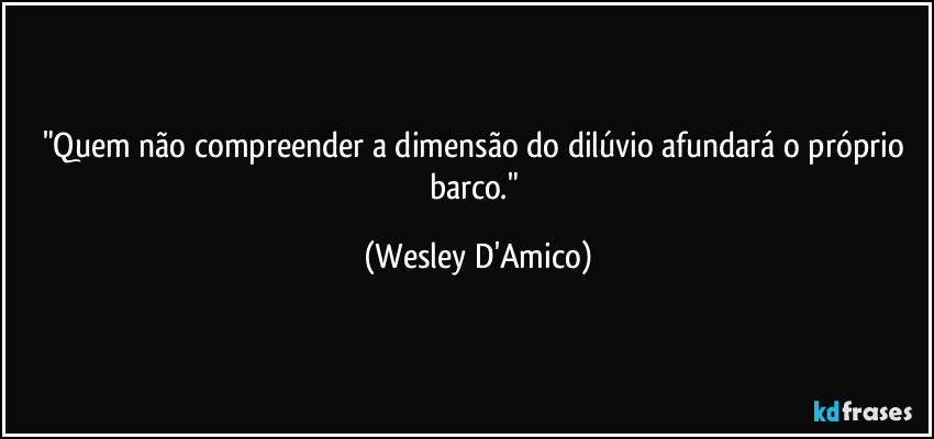 "Quem não compreender a dimensão do dilúvio afundará o próprio barco." (Wesley D'Amico)
