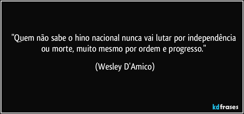 "Quem não sabe o hino nacional nunca vai lutar por independência ou morte, muito mesmo por ordem e progresso." (Wesley D'Amico)