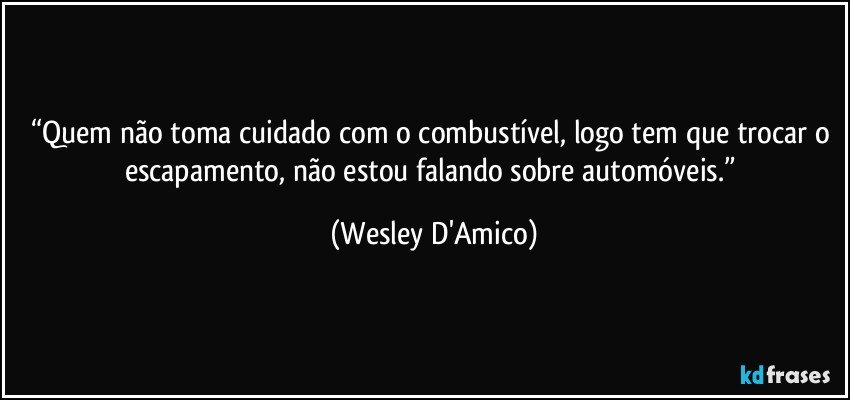 “Quem não toma cuidado com o combustível, logo tem que trocar o escapamento, não estou falando sobre automóveis.” (Wesley D'Amico)