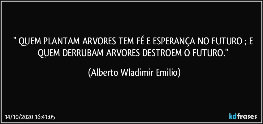 " QUEM PLANTAM ARVORES TEM FÉ E ESPERANÇA NO FUTURO ; E QUEM DERRUBAM ARVORES DESTROEM O FUTURO." (Alberto Wladimir Emilio)