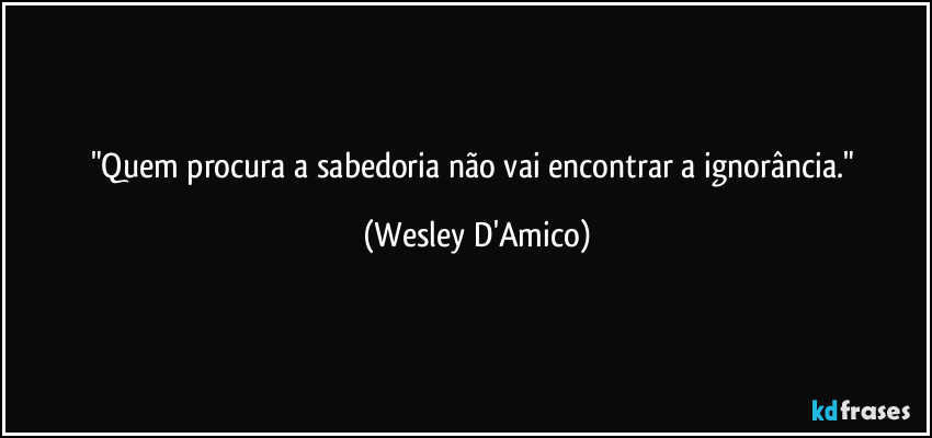 "Quem procura a sabedoria não vai encontrar a ignorância." (Wesley D'Amico)