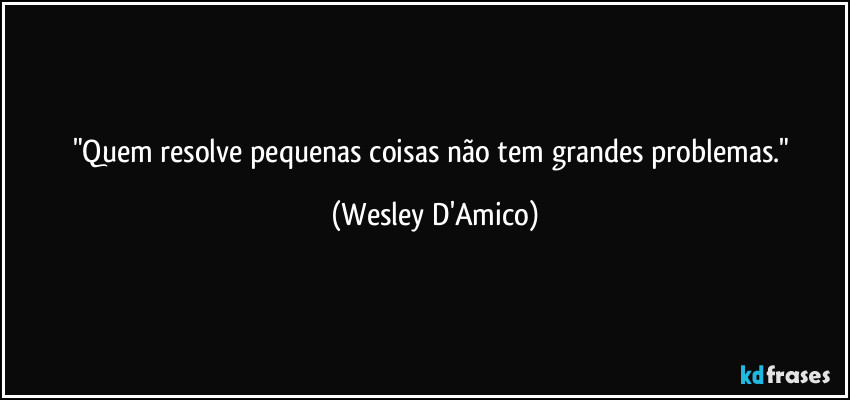 "Quem resolve pequenas coisas não tem grandes problemas." (Wesley D'Amico)