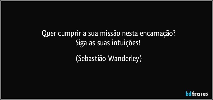 Quer cumprir a sua missão nesta encarnação?
Siga as suas intuições! (Sebastião Wanderley)