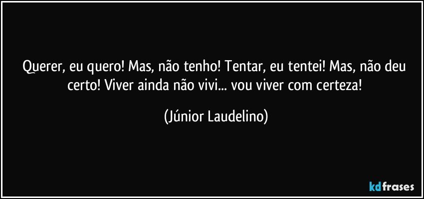 Querer, eu quero! Mas, não tenho! Tentar, eu tentei! Mas, não deu certo! Viver ainda não vivi... vou viver com certeza! (Júnior Laudelino)