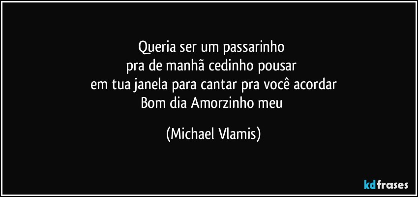 Queria ser um passarinho 
pra de manhã cedinho pousar 
em tua janela para cantar pra você acordar
Bom dia Amorzinho meu (Michael Vlamis)