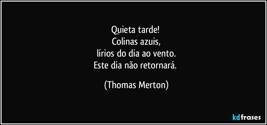 Quieta tarde! 
Colinas azuis,
lírios do dia ao vento.
Este dia não retornará. (Thomas Merton)