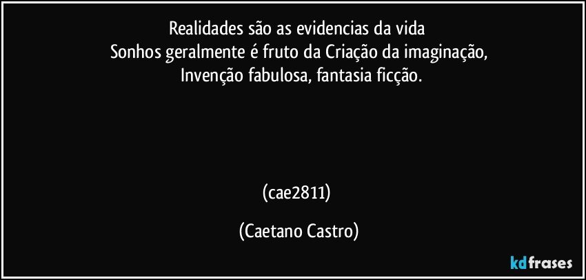 Realidades são as evidencias da vida 
Sonhos geralmente é fruto da Criação da imaginação,
 Invenção fabulosa, fantasia ficção.




(cae2811) (Caetano Castro)