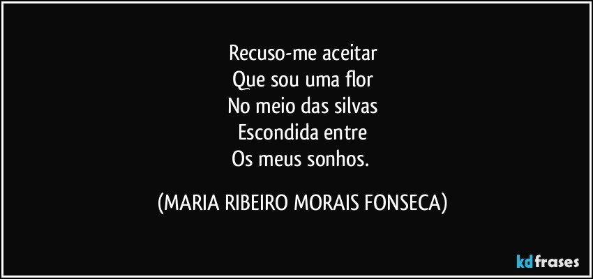 Recuso-me aceitar
Que sou uma flor
No meio das silvas
Escondida entre
Os meus sonhos. (MARIA RIBEIRO MORAIS FONSECA)