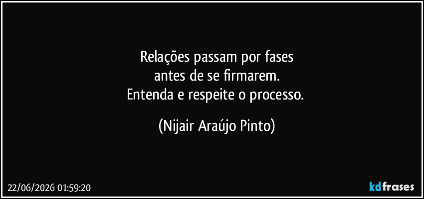 Relações passam por fases
antes de se firmarem.
Entenda e respeite o processo. (Nijair Araújo Pinto)