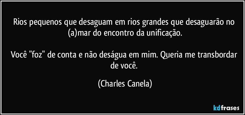 Rios pequenos que desaguam em rios grandes que desaguarão no (a)mar do encontro da unificação.

Você "foz" de conta e não deságua em mim. Queria me transbordar de você. (Charles Canela)