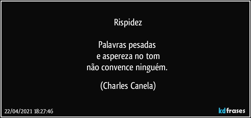 Rispidez

Palavras pesadas 
e aspereza no tom
não convence ninguém. (Charles Canela)