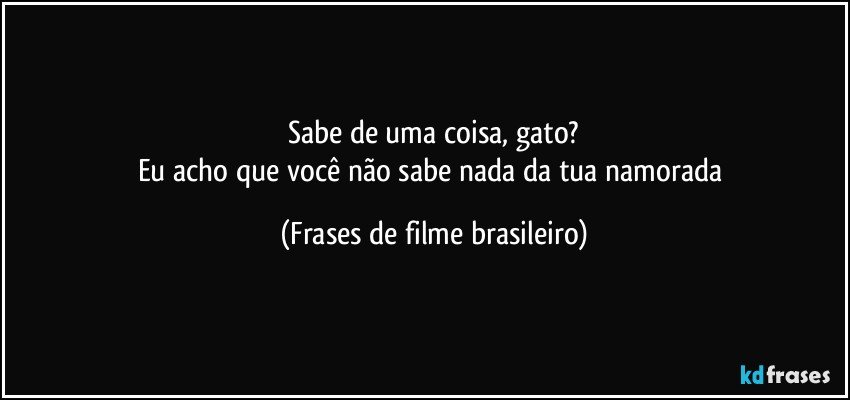 Sabe de uma coisa, gato?
Eu acho que você não sabe nada da tua namorada (Frases de filme brasileiro)