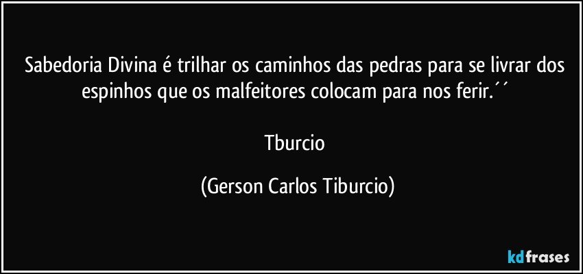 Sabedoria Divina é trilhar os caminhos das pedras para se livrar dos espinhos que os malfeitores colocam para nos ferir.´´ 

Tburcio (Gerson Carlos Tiburcio)