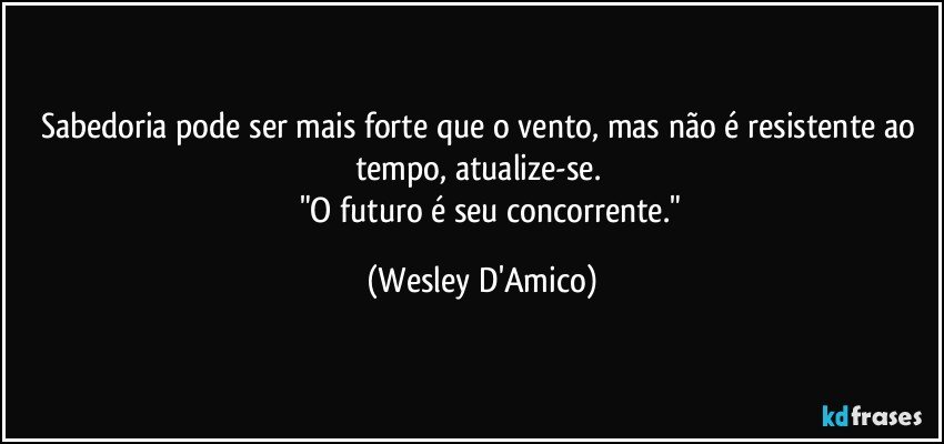 Sabedoria pode ser mais forte que o vento, mas não é resistente ao tempo, atualize-se. 
           "O futuro é seu concorrente." (Wesley D'Amico)