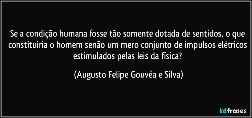 Se a condição humana fosse tão somente dotada de sentidos, o que constituiria o homem senão um mero conjunto de impulsos elétricos estimulados pelas leis da física? (Augusto Felipe Gouvêa e Silva)