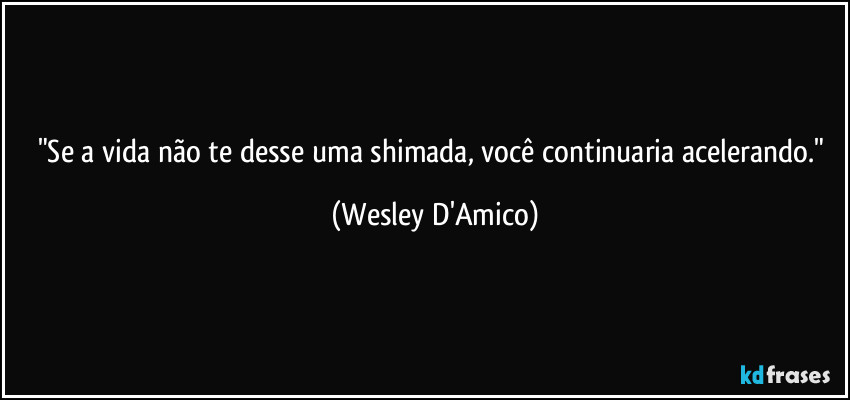 "Se a vida não te desse uma shimada, você continuaria acelerando." (Wesley D'Amico)