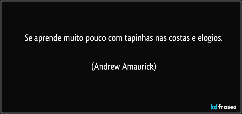 Se aprende muito pouco com tapinhas nas costas e elogios.
 (Andrew Amaurick)