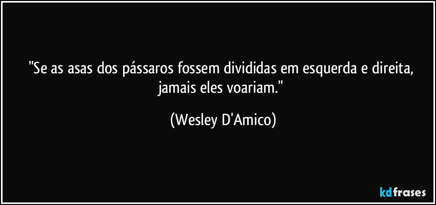 "Se as asas dos pássaros fossem divididas em esquerda e direita, jamais eles voariam." (Wesley D'Amico)