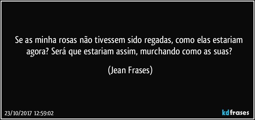 Se as minha rosas não tivessem sido regadas, como elas estariam agora? Será que estariam assim, murchando como as suas? (Jean Frases)