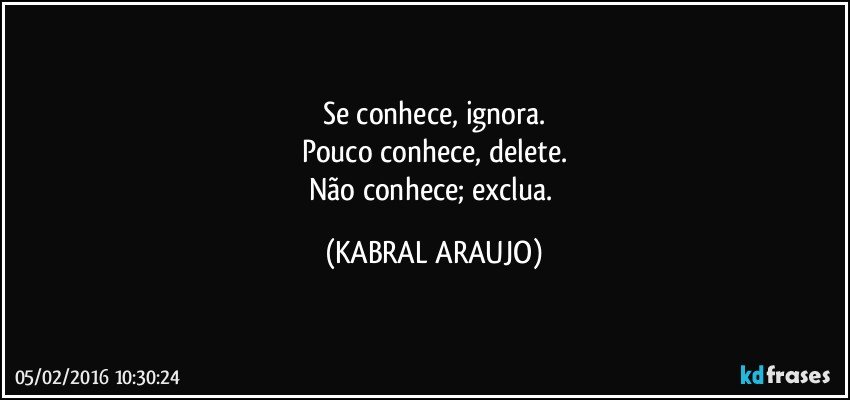 Se conhece, ignora.
Pouco conhece, delete.
Não conhece; exclua. (KABRAL ARAUJO)