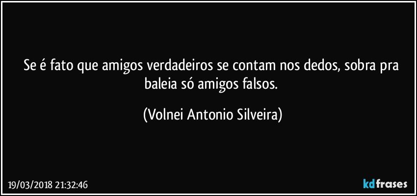 Se é fato que amigos verdadeiros se contam nos dedos, sobra pra baleia só amigos falsos. (Volnei Antonio Silveira)