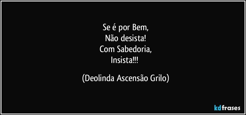 Se é por Bem,
Não desista!
Com Sabedoria,
Insista!!! (Deolinda Ascensão Grilo)