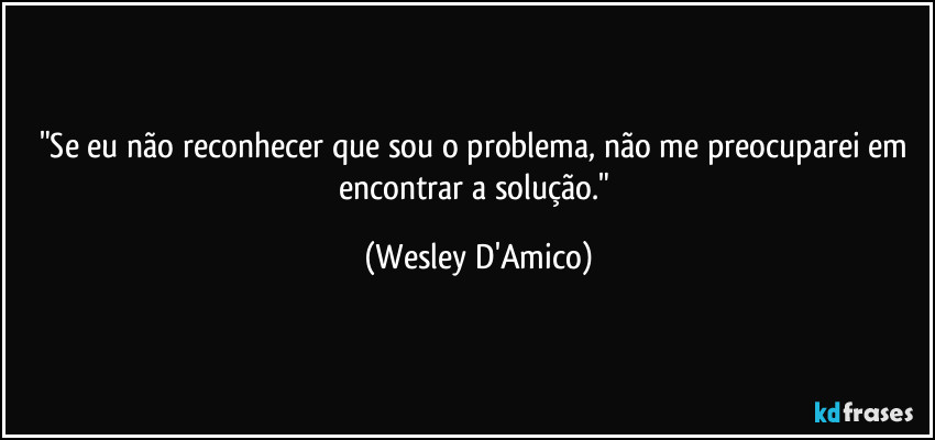 "Se eu não reconhecer que sou o problema, não me preocuparei em encontrar a solução." (Wesley D'Amico)