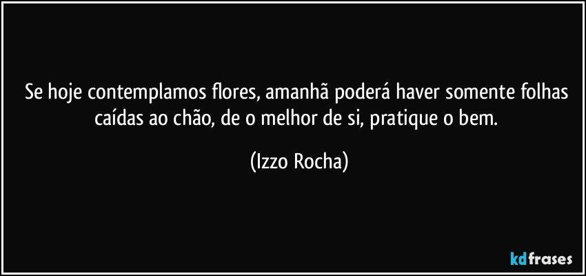 Se hoje contemplamos flores, amanhã poderá haver somente folhas caídas ao chão, de o melhor de si, pratique o bem. (Izzo Rocha)