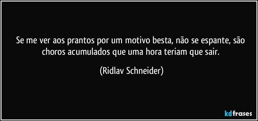 Se me ver aos prantos por um motivo besta, não se espante, são choros acumulados que uma hora teriam que sair. (Ridlav Schneider)