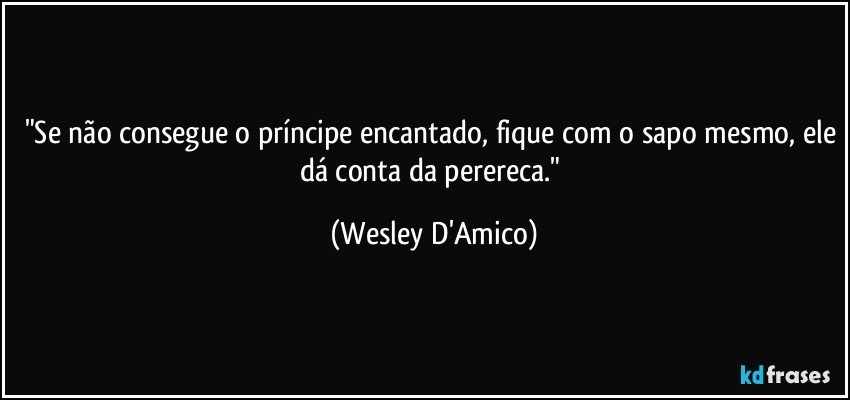 "Se não consegue o príncipe encantado, fique com o sapo mesmo, ele dá conta da perereca." (Wesley D'Amico)